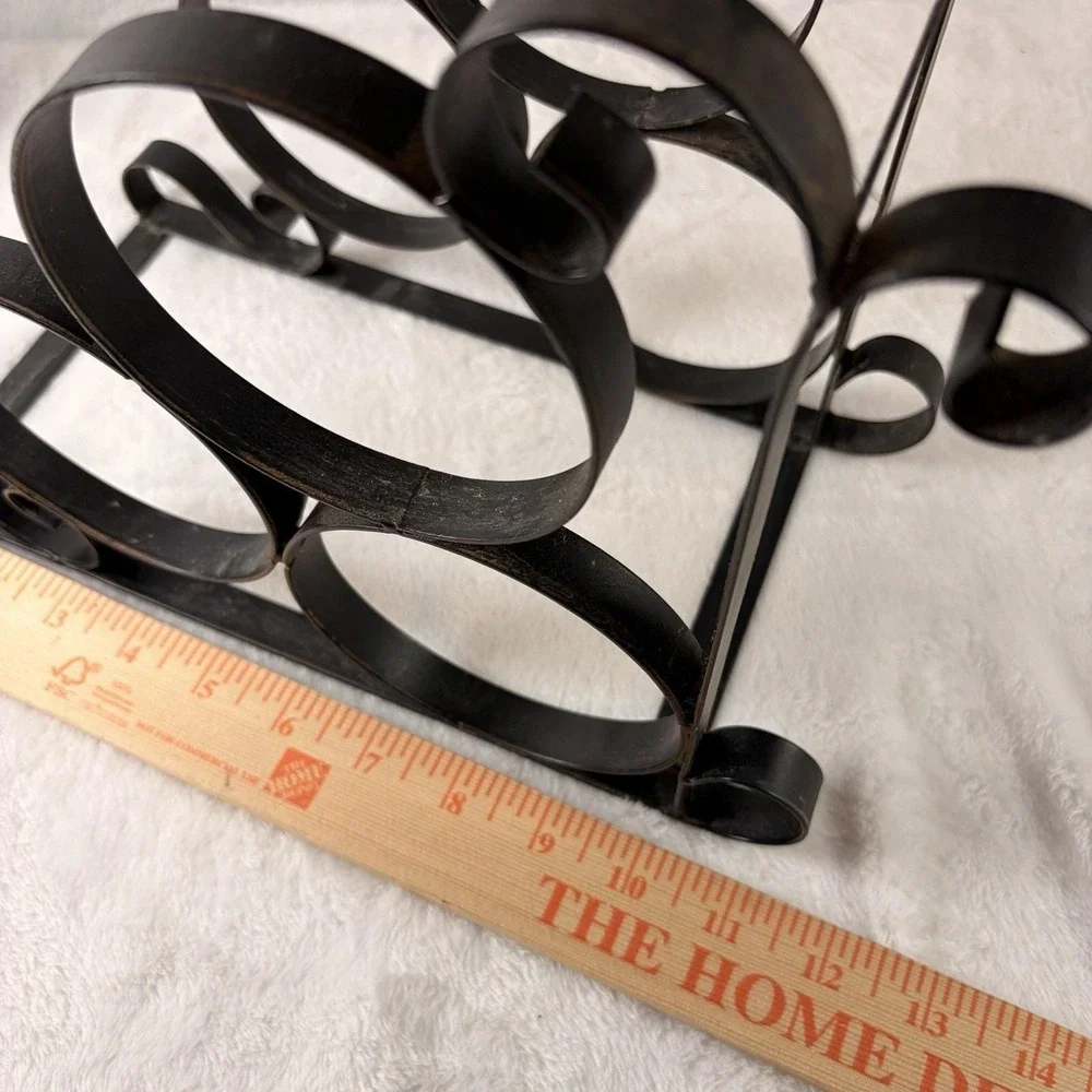 Vintage 80s Wrought Iron 6-Bottle Countertop Wine Rack Ornate Scroll Design GVC